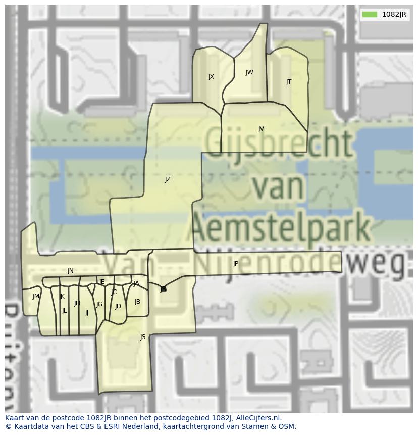 Afbeelding van het postcodegebied 1082 JR op de kaart.