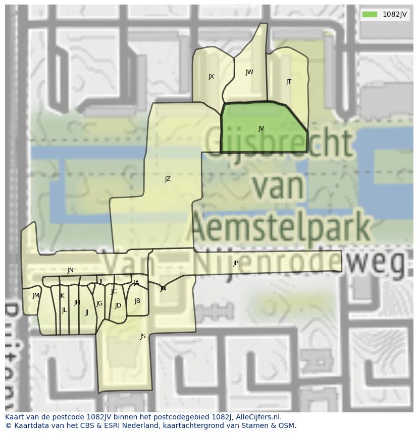Afbeelding van het postcodegebied 1082 JV op de kaart.