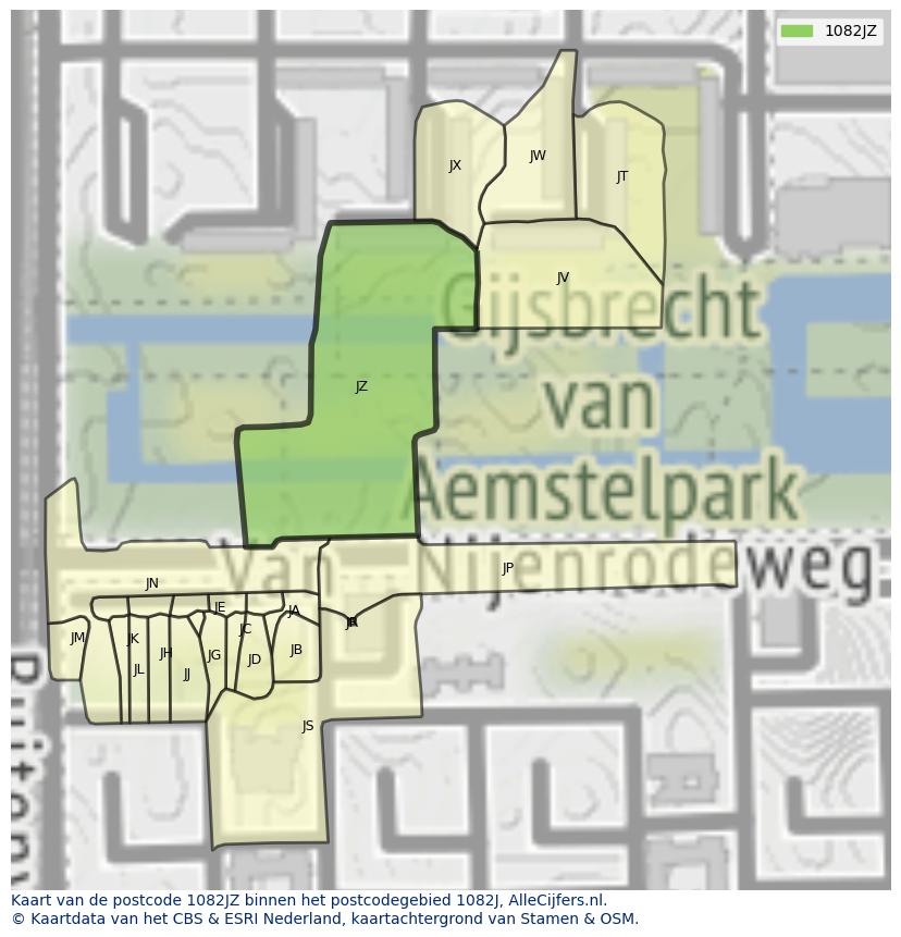 Afbeelding van het postcodegebied 1082 JZ op de kaart.