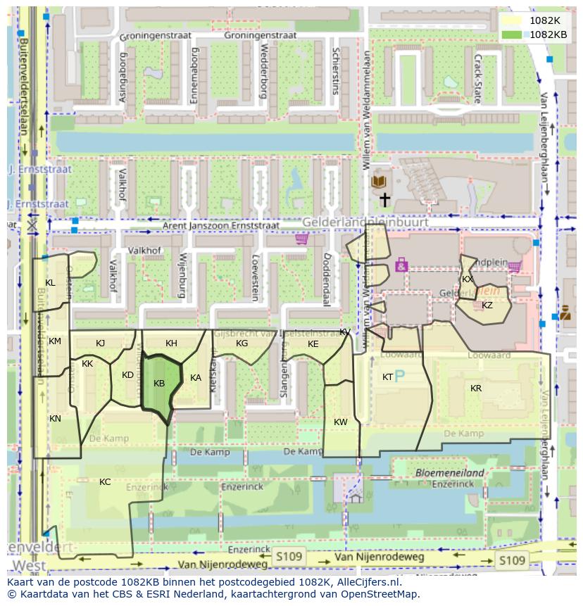 Afbeelding van het postcodegebied 1082 KB op de kaart.