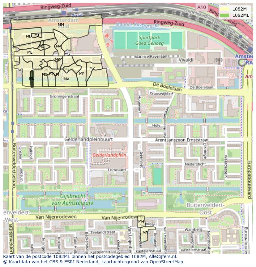 Afbeelding van het postcodegebied 1082 ML op de kaart.