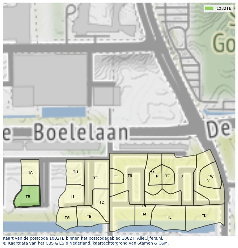 Afbeelding van het postcodegebied 1082 TB op de kaart.