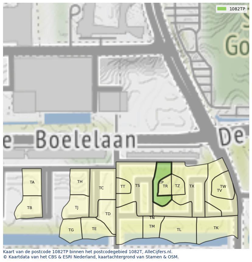 Afbeelding van het postcodegebied 1082 TP op de kaart.