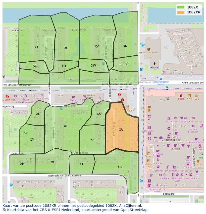 Afbeelding van het postcodegebied 1082 XR op de kaart.