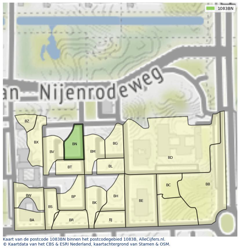 Afbeelding van het postcodegebied 1083 BN op de kaart.