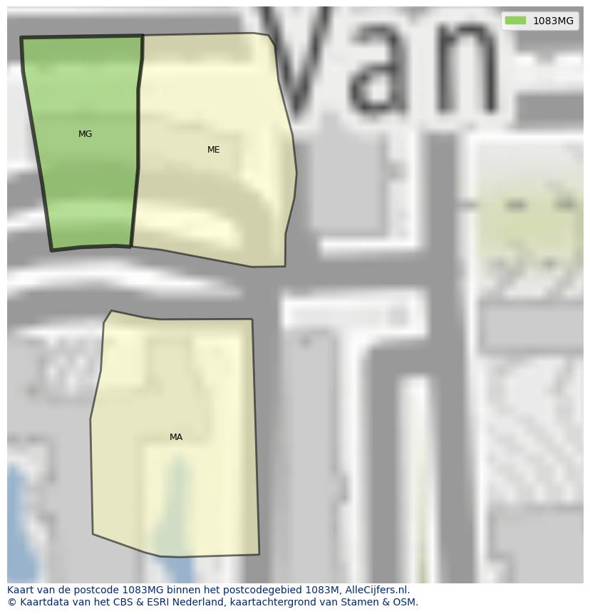 Afbeelding van het postcodegebied 1083 MG op de kaart.