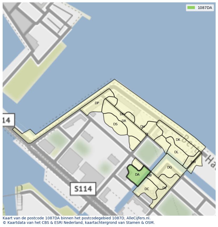 Afbeelding van het postcodegebied 1087 DA op de kaart.