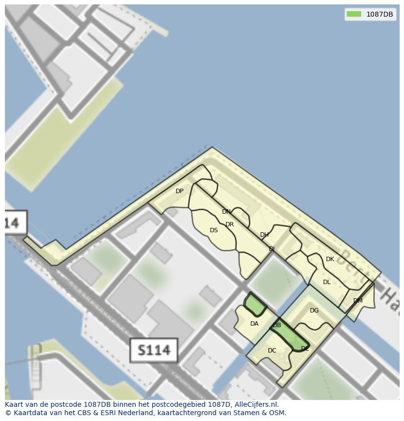 Afbeelding van het postcodegebied 1087 DB op de kaart.