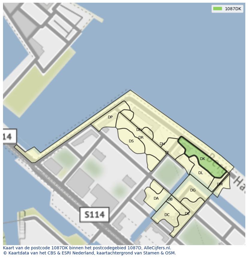 Afbeelding van het postcodegebied 1087 DK op de kaart.