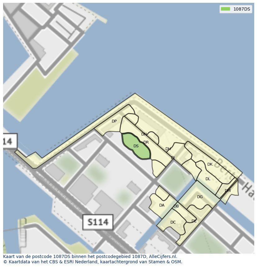 Afbeelding van het postcodegebied 1087 DS op de kaart.
