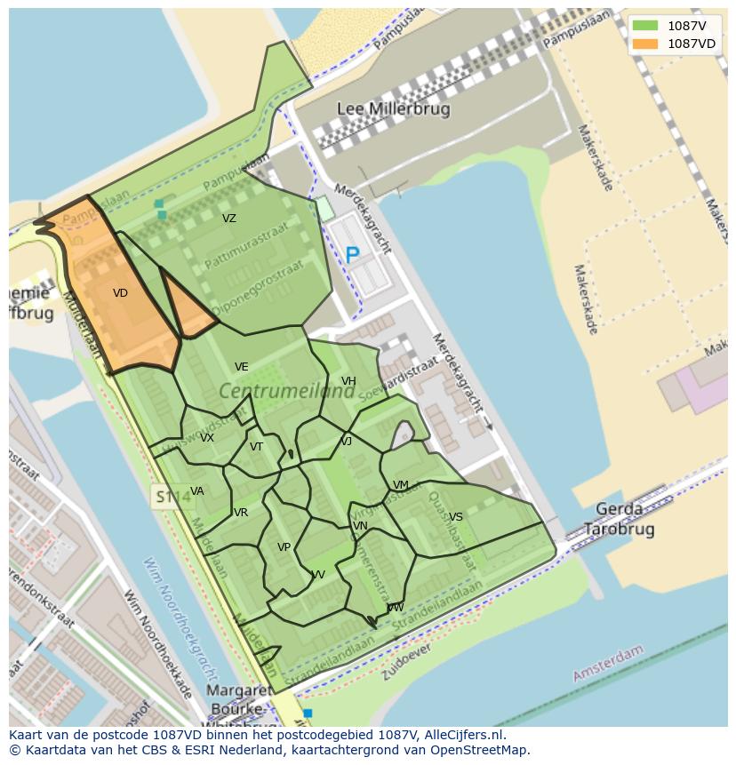 Afbeelding van het postcodegebied 1087 VD op de kaart.