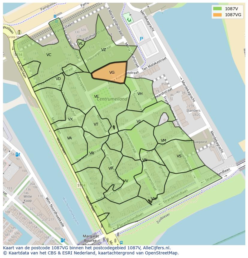 Afbeelding van het postcodegebied 1087 VG op de kaart.