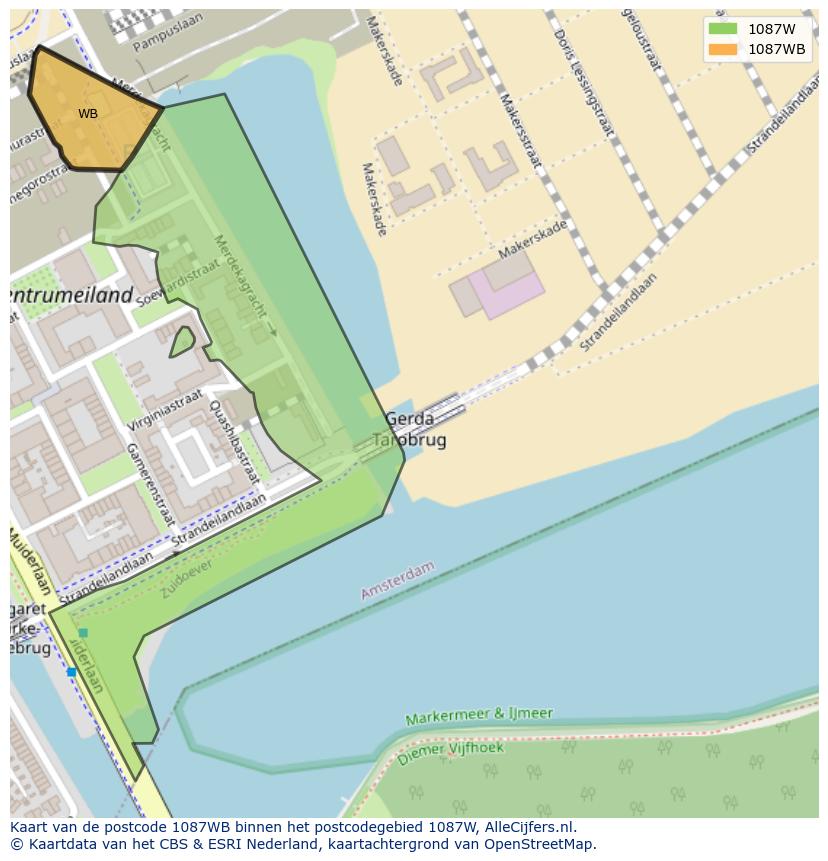 Afbeelding van het postcodegebied 1087 WB op de kaart.