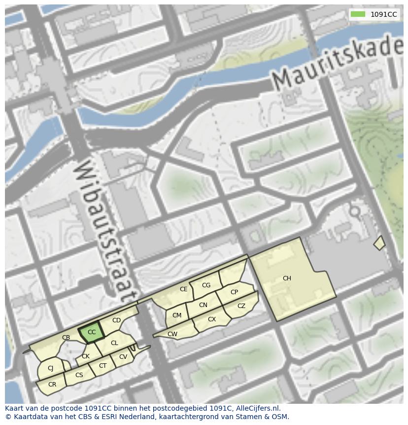 Afbeelding van het postcodegebied 1091 CC op de kaart.