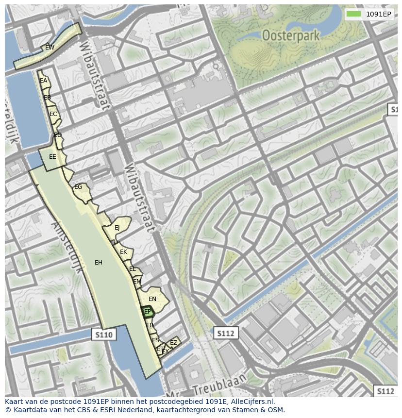 Afbeelding van het postcodegebied 1091 EP op de kaart.