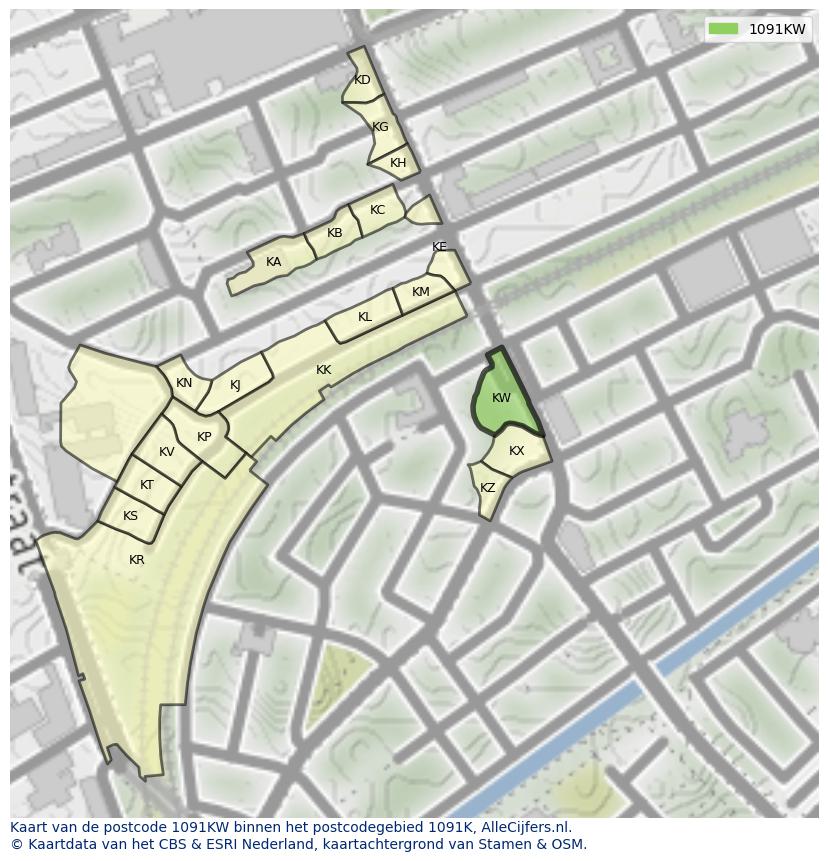 Afbeelding van het postcodegebied 1091 KW op de kaart.