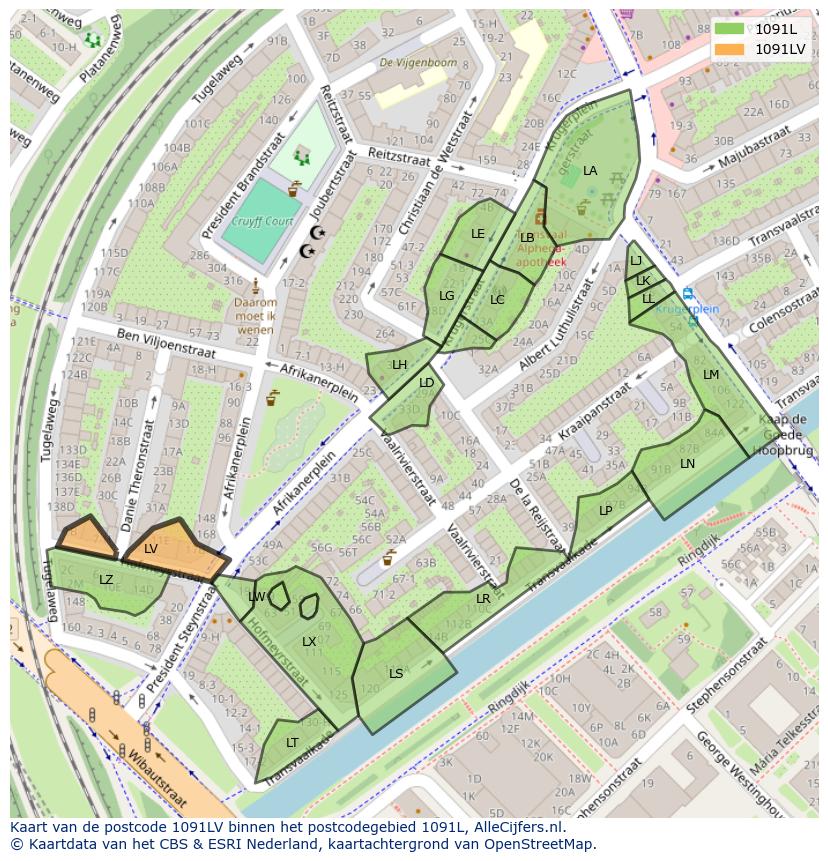 Afbeelding van het postcodegebied 1091 LV op de kaart.