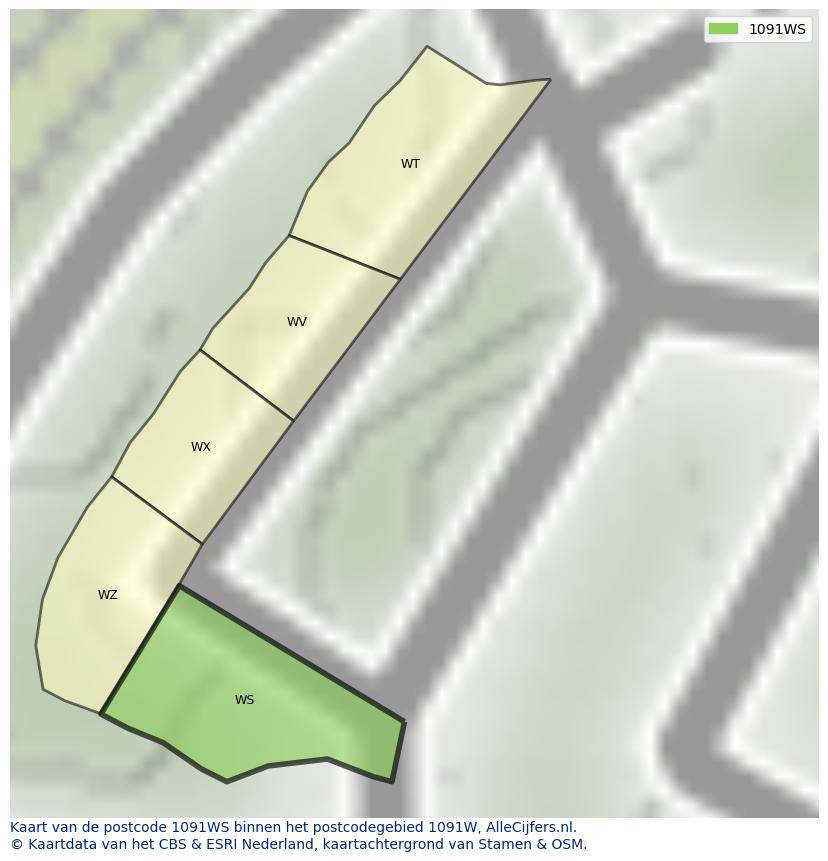 Afbeelding van het postcodegebied 1091 WS op de kaart.