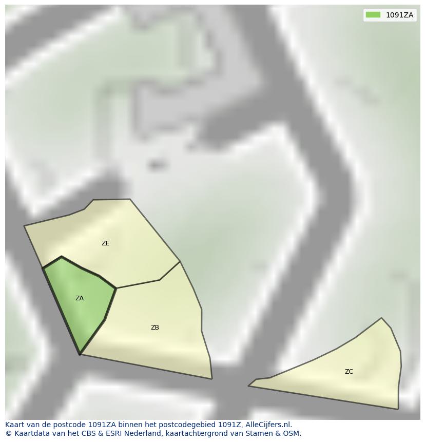 Afbeelding van het postcodegebied 1091 ZA op de kaart.