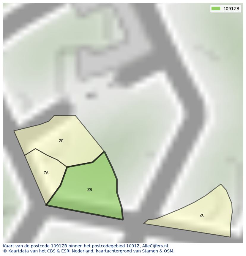 Afbeelding van het postcodegebied 1091 ZB op de kaart.