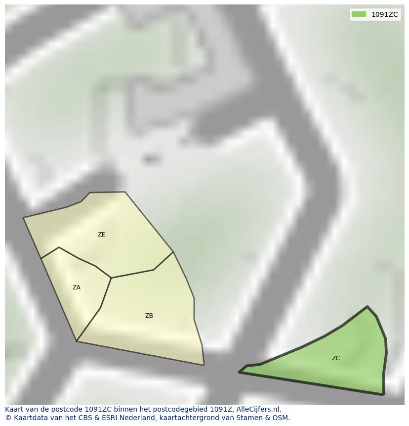 Afbeelding van het postcodegebied 1091 ZC op de kaart.
