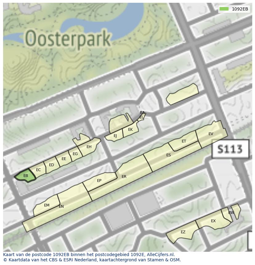 Afbeelding van het postcodegebied 1092 EB op de kaart.