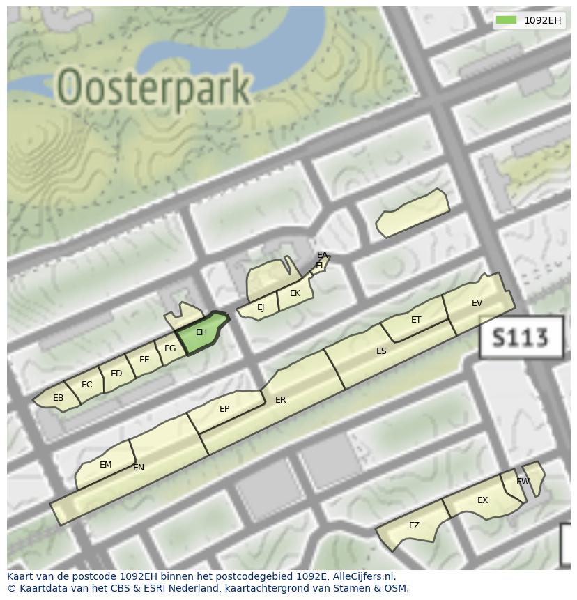 Afbeelding van het postcodegebied 1092 EH op de kaart.
