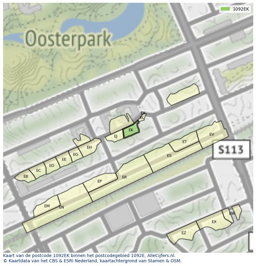 Afbeelding van het postcodegebied 1092 EK op de kaart.