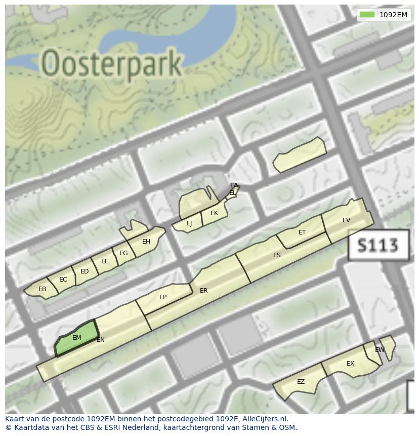 Afbeelding van het postcodegebied 1092 EM op de kaart.