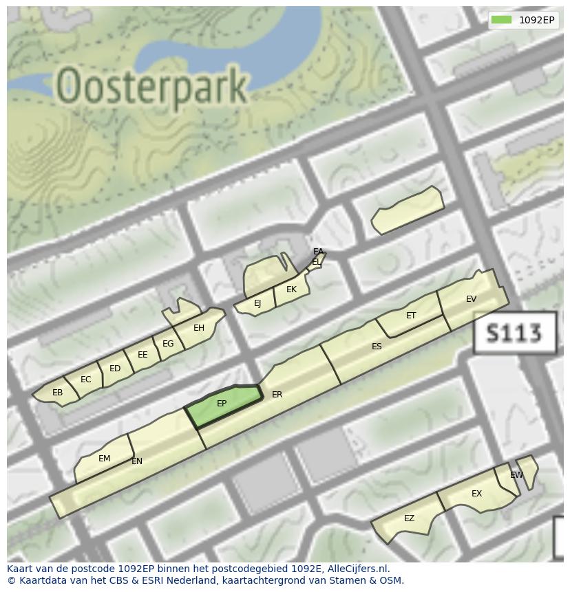 Afbeelding van het postcodegebied 1092 EP op de kaart.