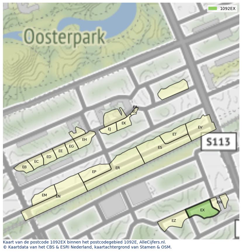 Afbeelding van het postcodegebied 1092 EX op de kaart.
