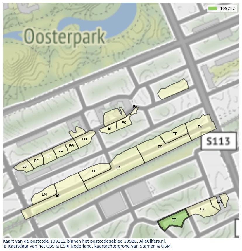 Afbeelding van het postcodegebied 1092 EZ op de kaart.