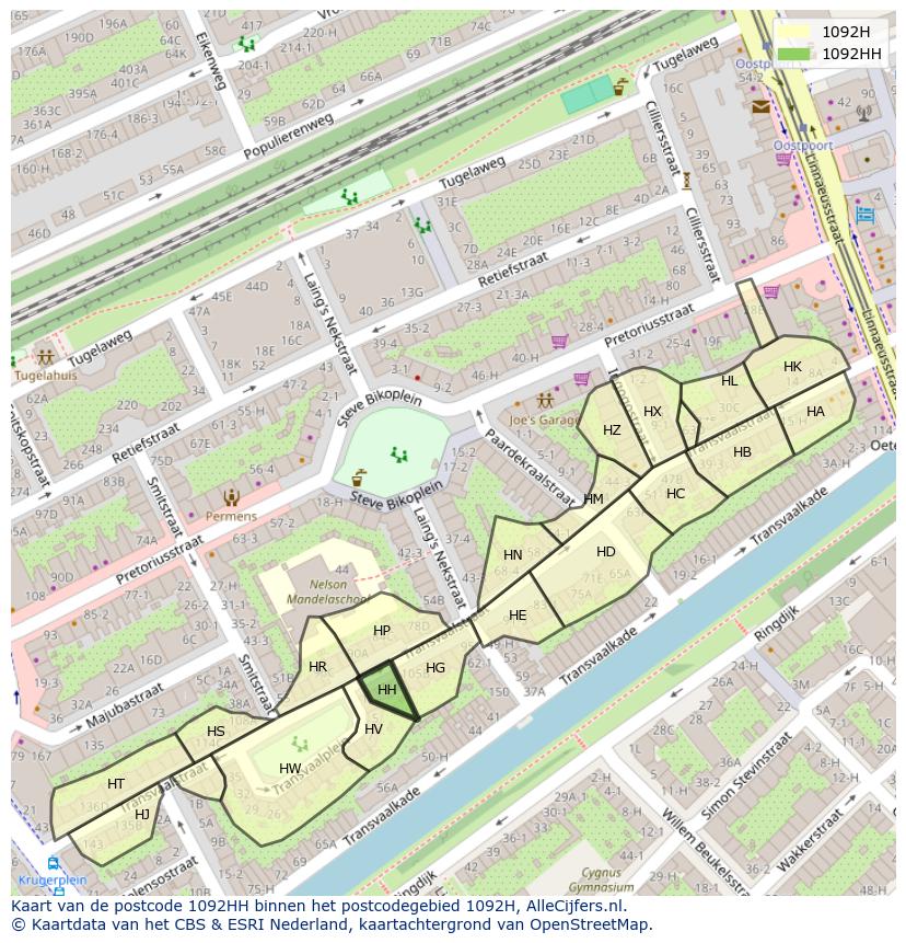 Afbeelding van het postcodegebied 1092 HH op de kaart.