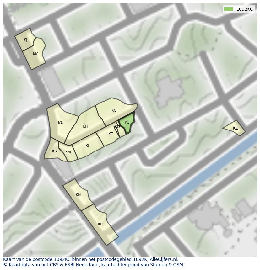 Afbeelding van het postcodegebied 1092 KC op de kaart.
