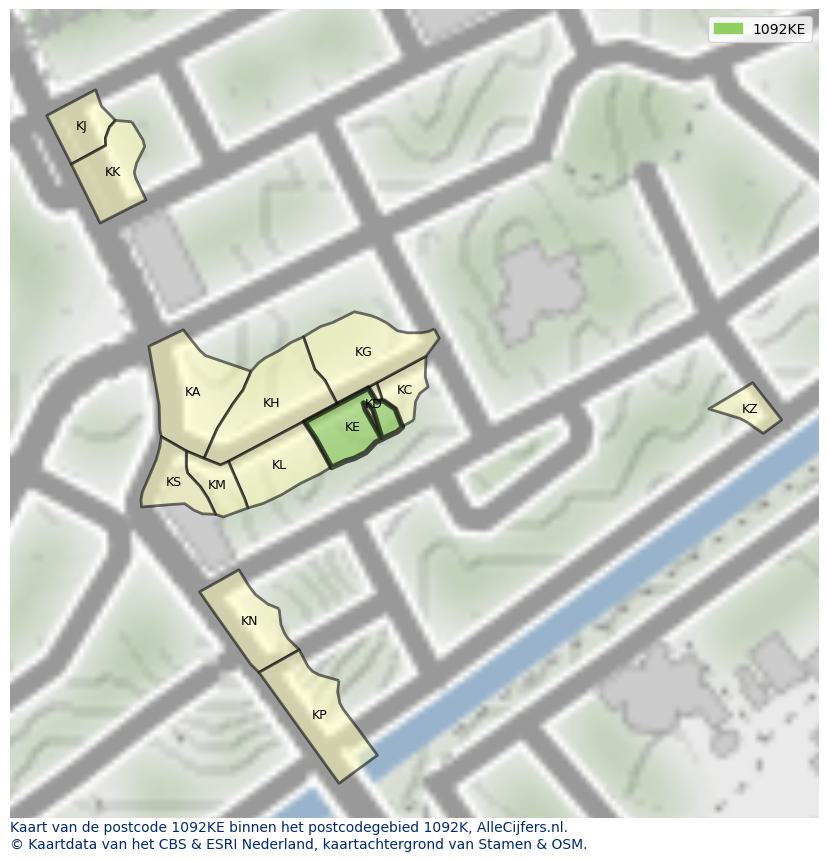 Afbeelding van het postcodegebied 1092 KE op de kaart.