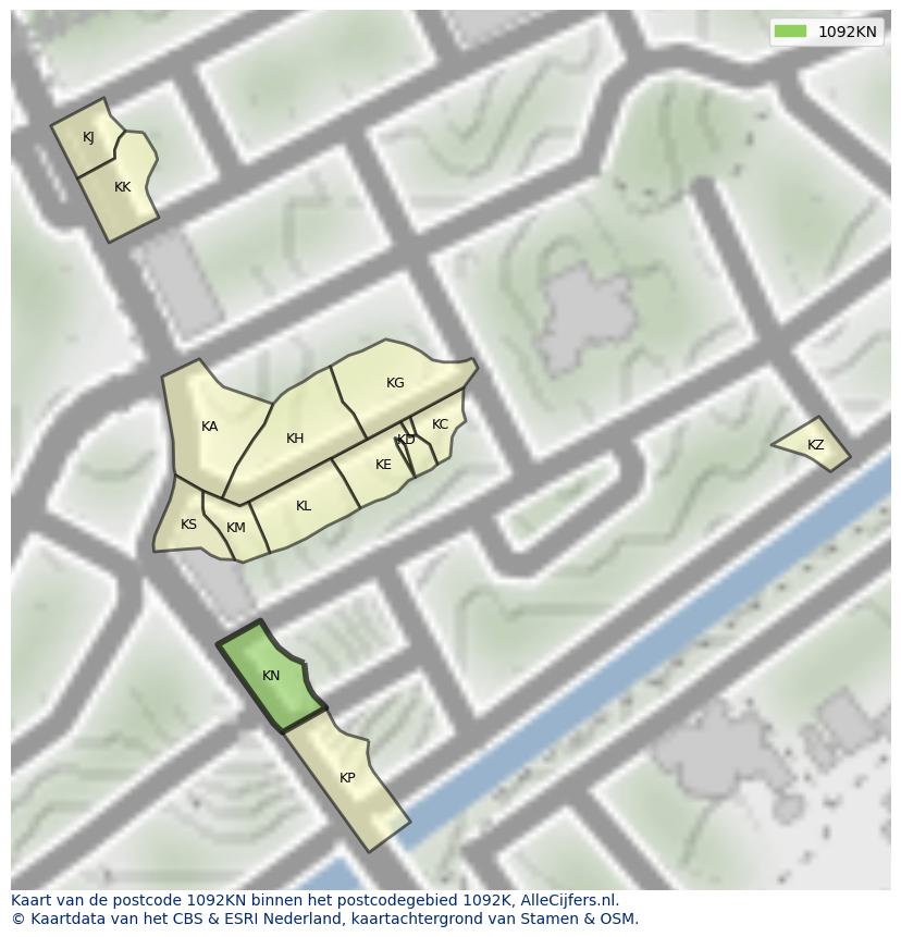 Afbeelding van het postcodegebied 1092 KN op de kaart.