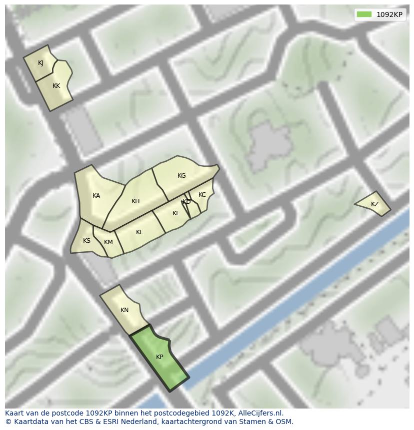 Afbeelding van het postcodegebied 1092 KP op de kaart.