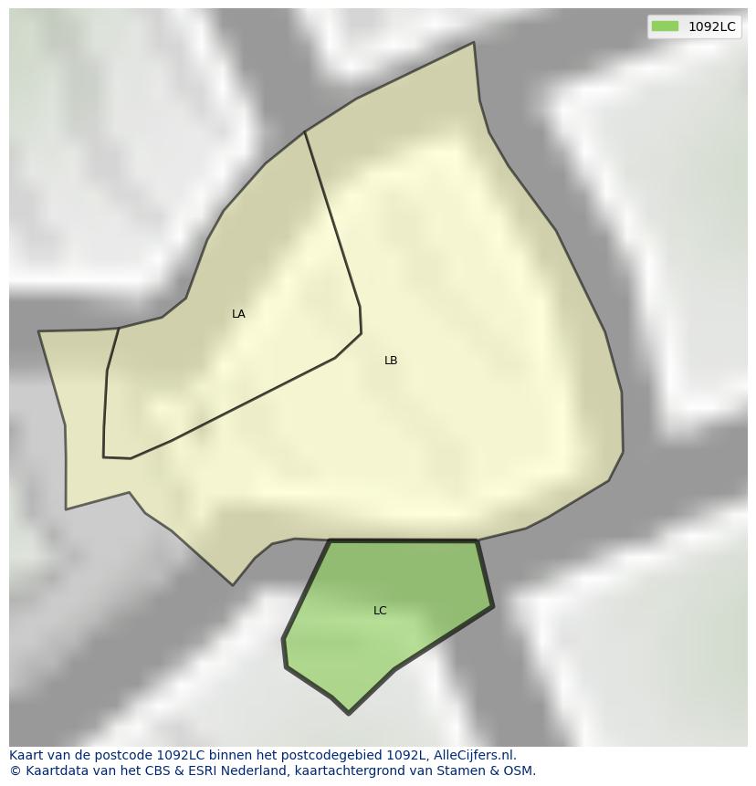Afbeelding van het postcodegebied 1092 LC op de kaart.