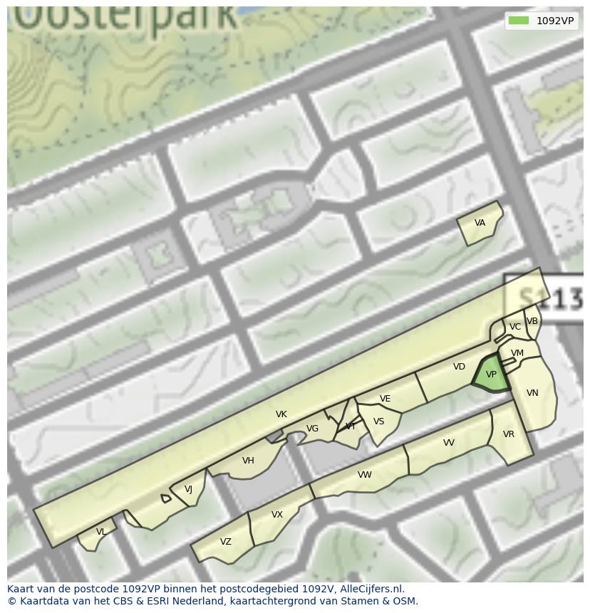 Afbeelding van het postcodegebied 1092 VP op de kaart.