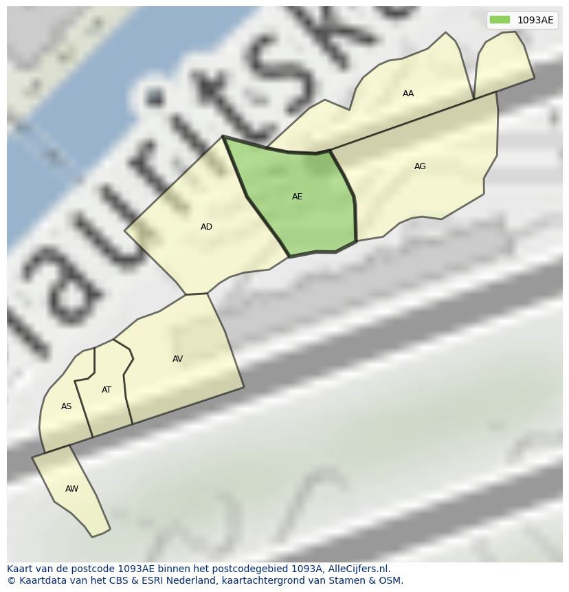 Afbeelding van het postcodegebied 1093 AE op de kaart.