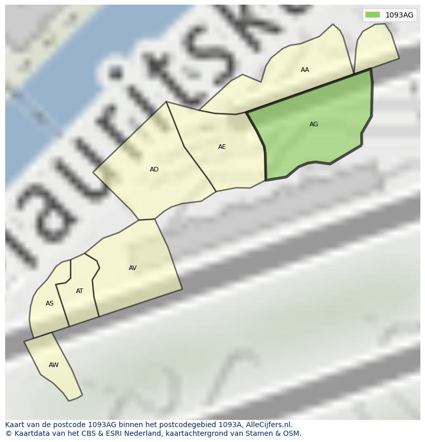 Afbeelding van het postcodegebied 1093 AG op de kaart.