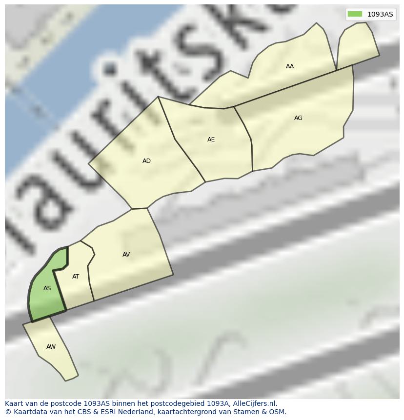 Afbeelding van het postcodegebied 1093 AS op de kaart.