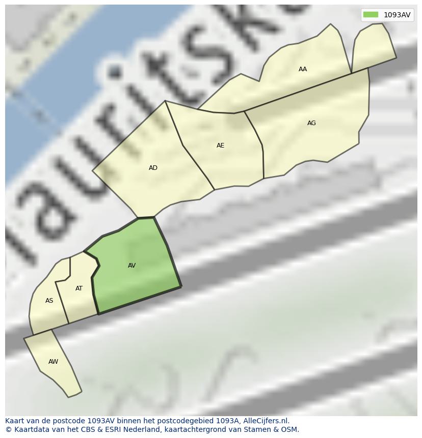 Afbeelding van het postcodegebied 1093 AV op de kaart.