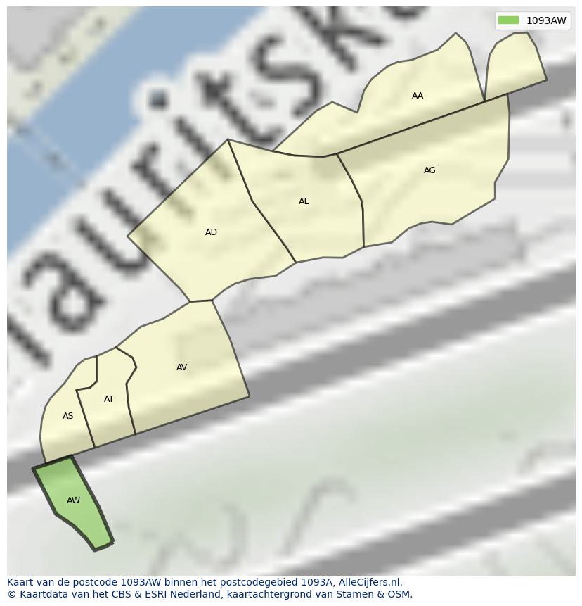 Afbeelding van het postcodegebied 1093 AW op de kaart.
