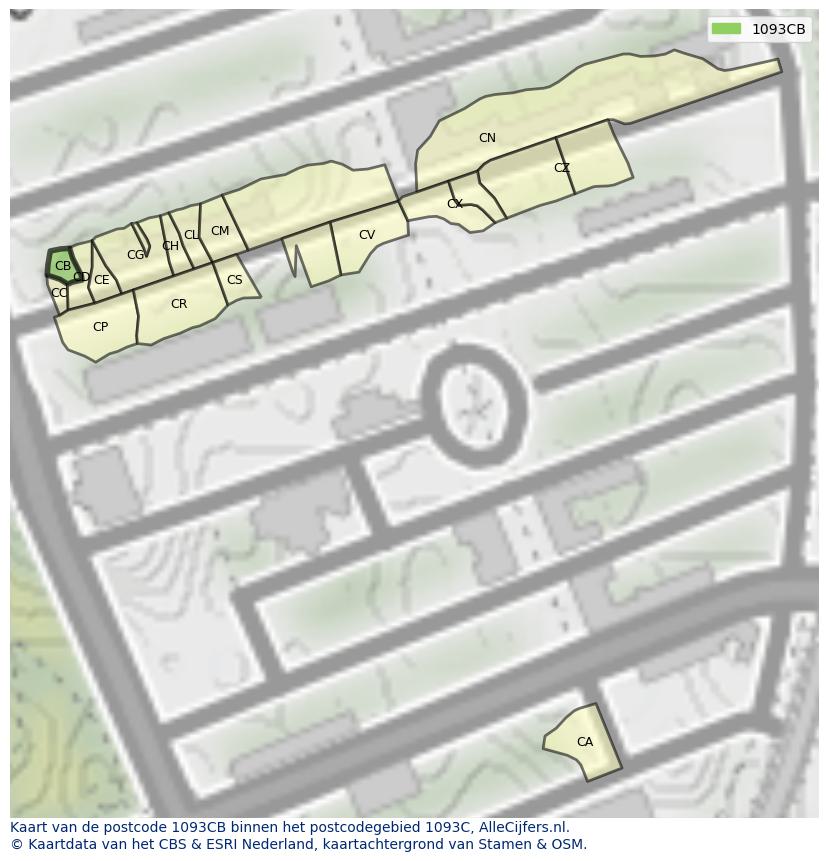 Afbeelding van het postcodegebied 1093 CB op de kaart.