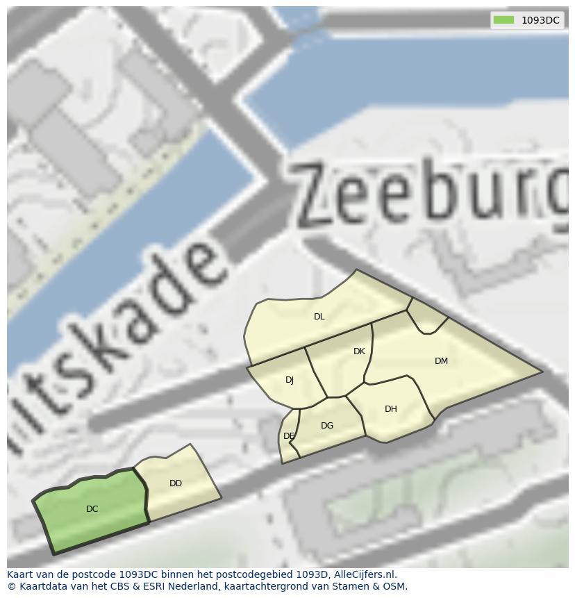 Afbeelding van het postcodegebied 1093 DC op de kaart.