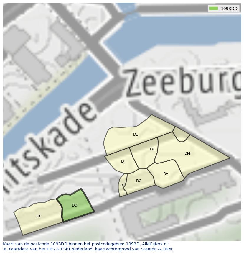 Afbeelding van het postcodegebied 1093 DD op de kaart.