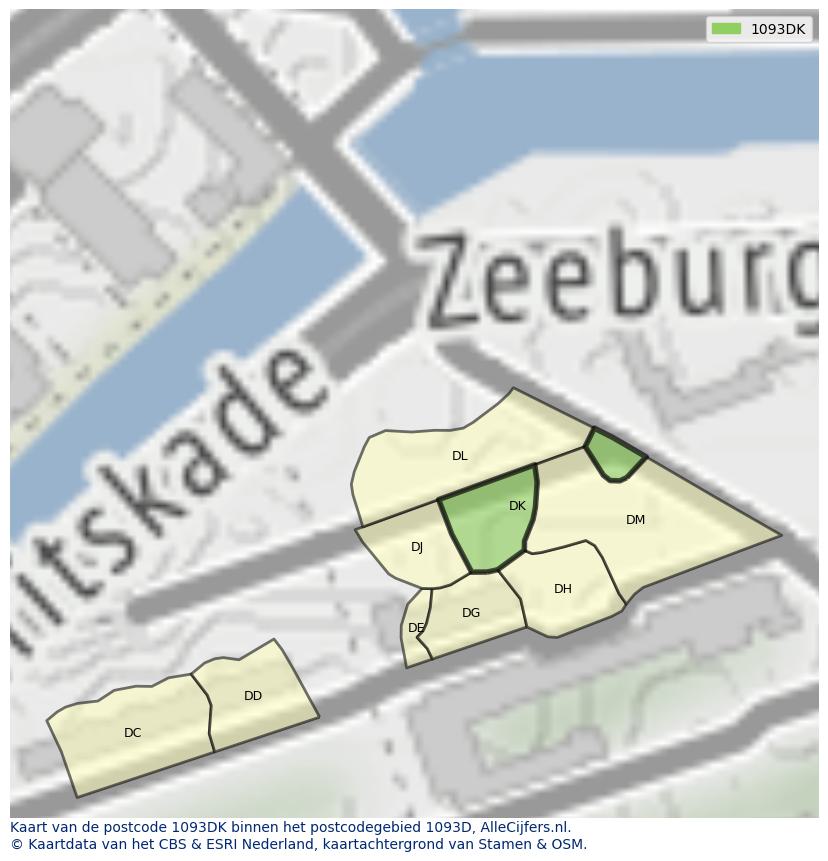 Afbeelding van het postcodegebied 1093 DK op de kaart.