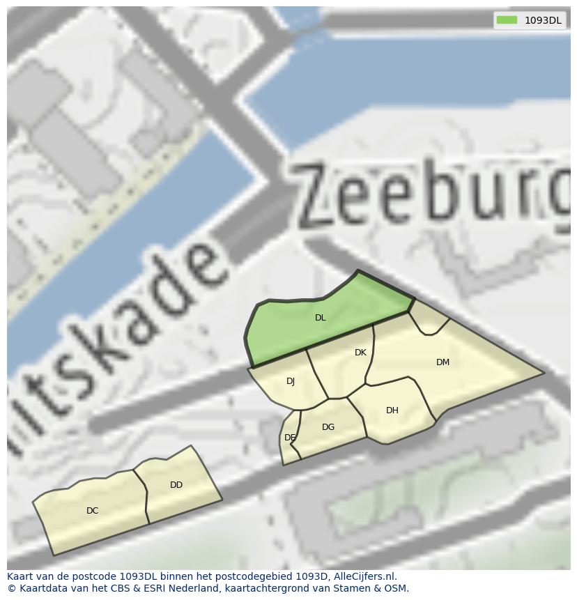 Afbeelding van het postcodegebied 1093 DL op de kaart.
