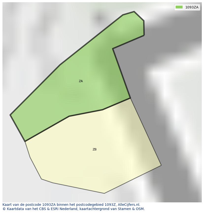Afbeelding van het postcodegebied 1093 ZA op de kaart.